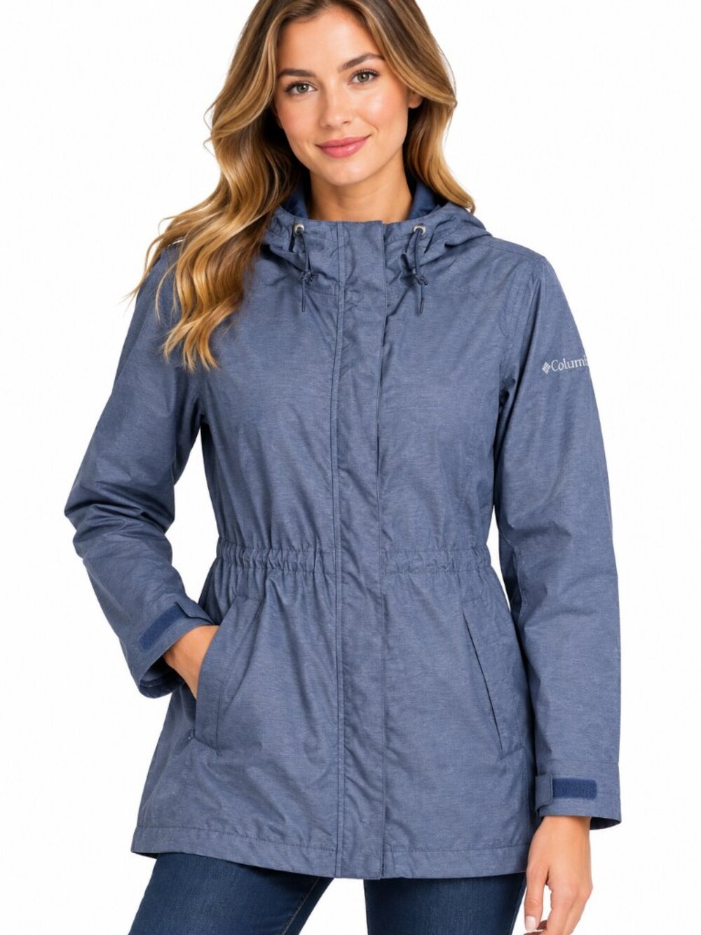 Columbia Women's Blue Heathered Hooded Rain Jacket Size M